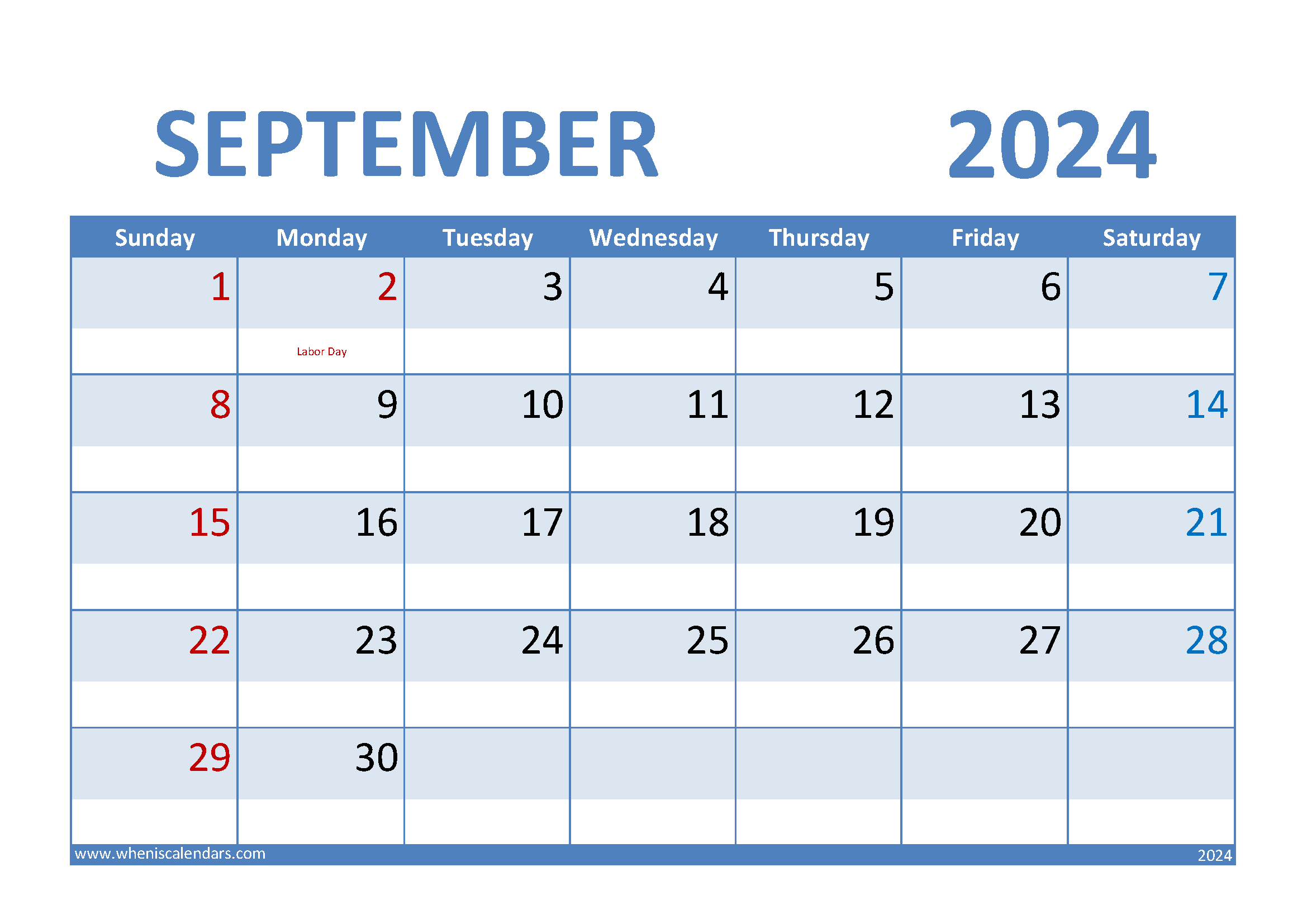 September 2024 Calendar Excel Monthly Calendar