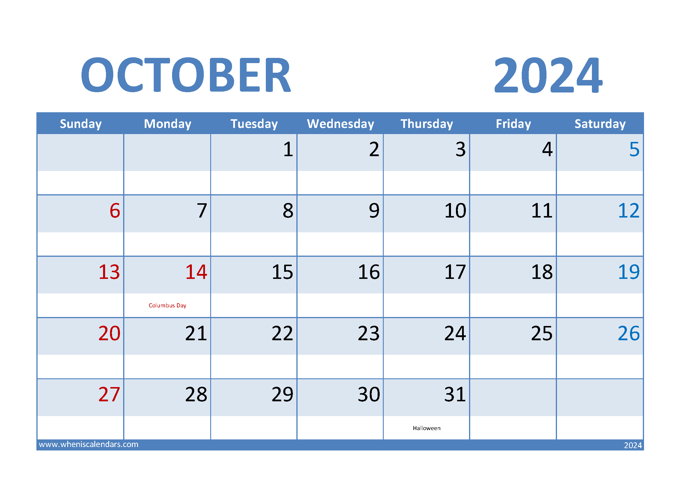 October Calendar 2024 Blank Monthly Calendar