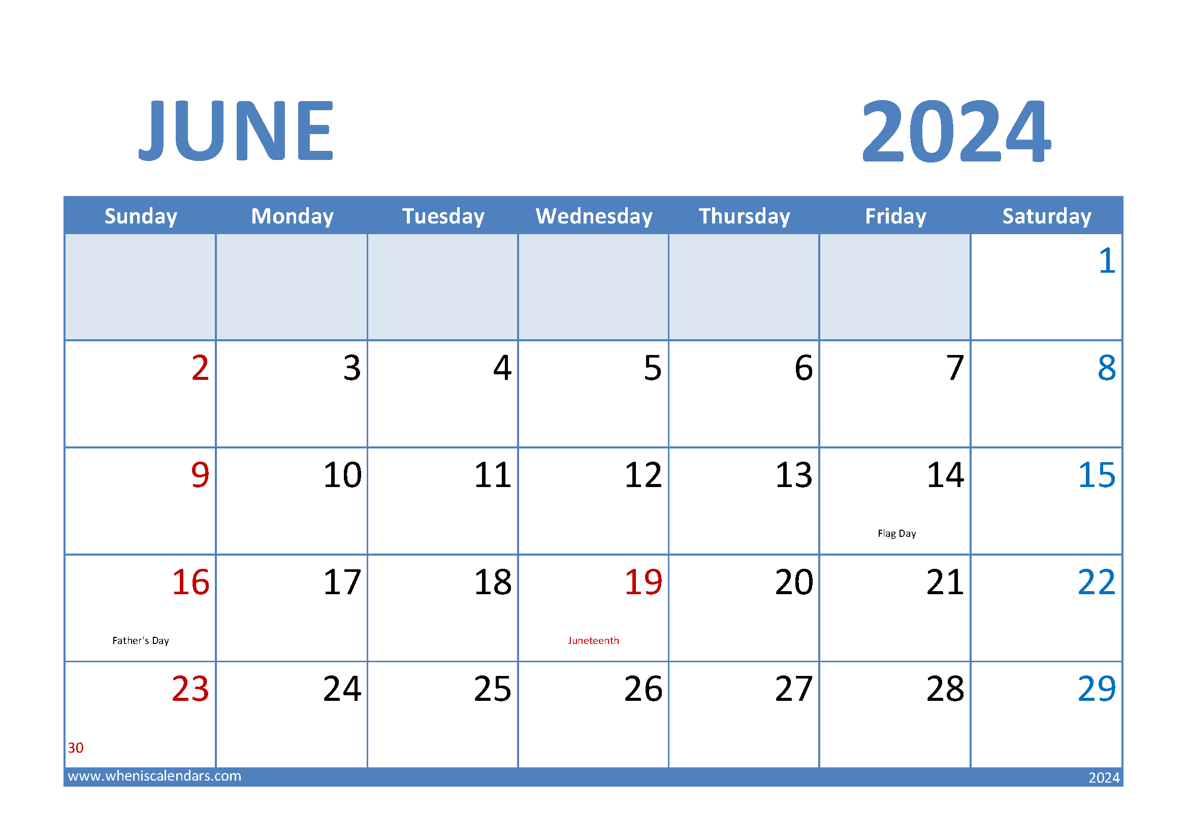 Print 2024 June Calendar Monthly Calendar