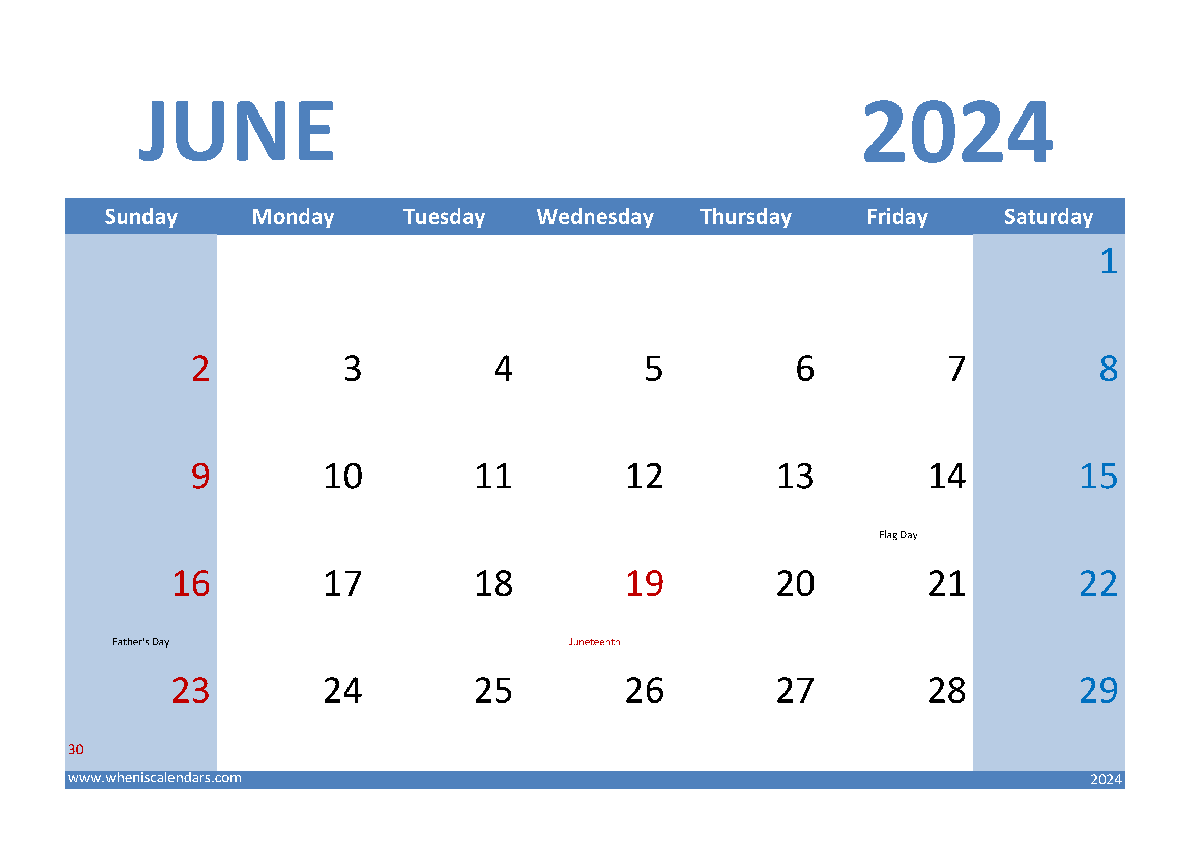 June 2024 Calendar landscape Monthly Calendar