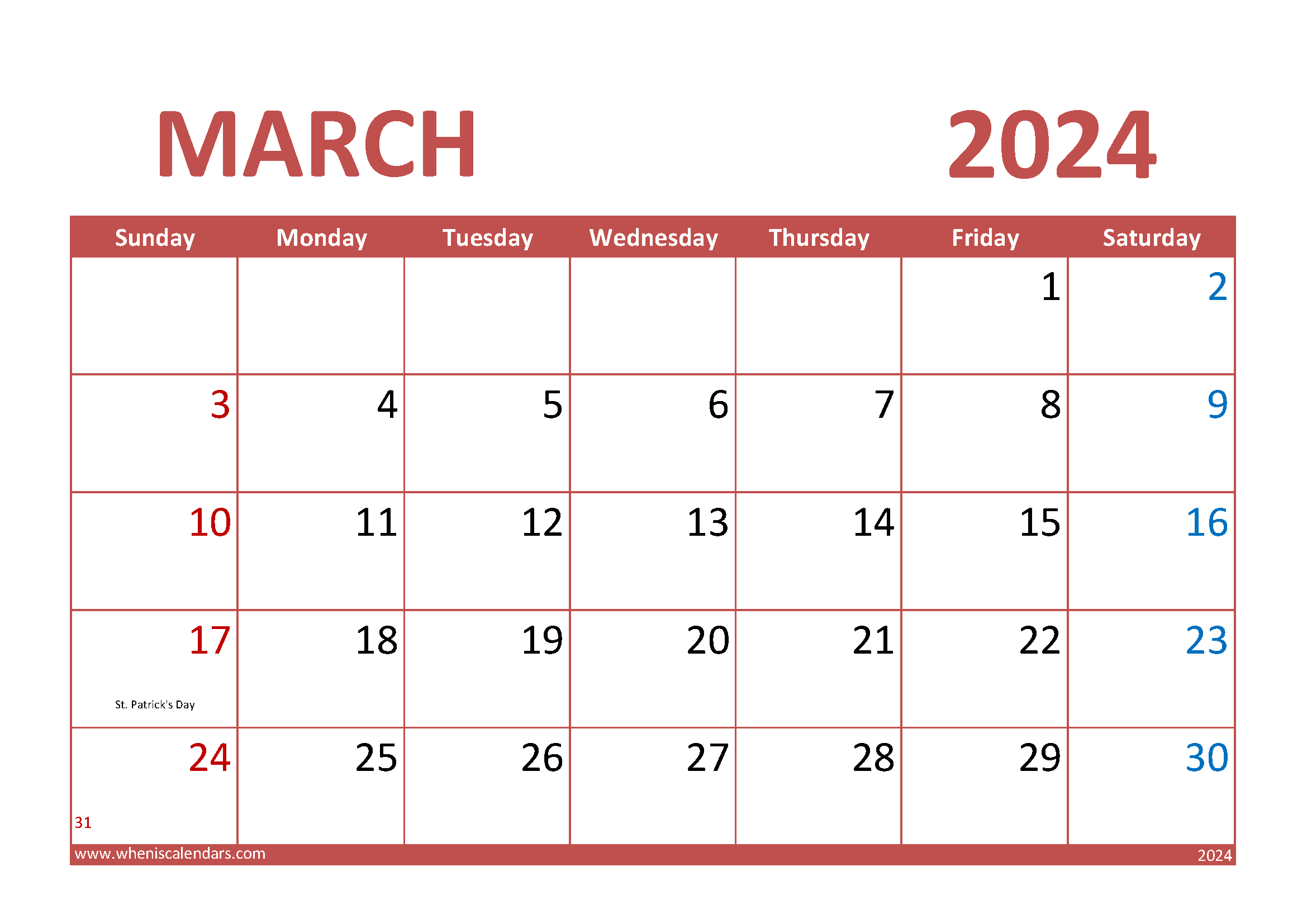 2024 March Printable Monthly Calendar