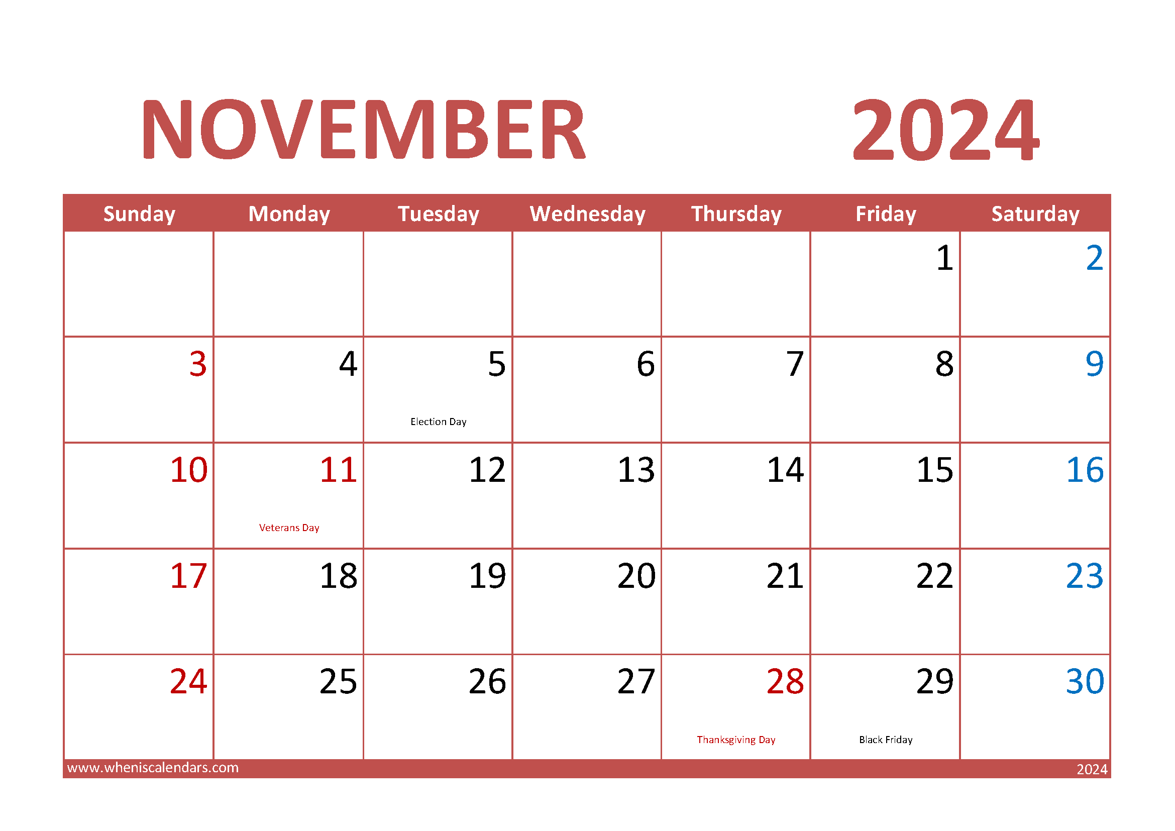 Free November 2024 Calendar Printable Monthly Calendar