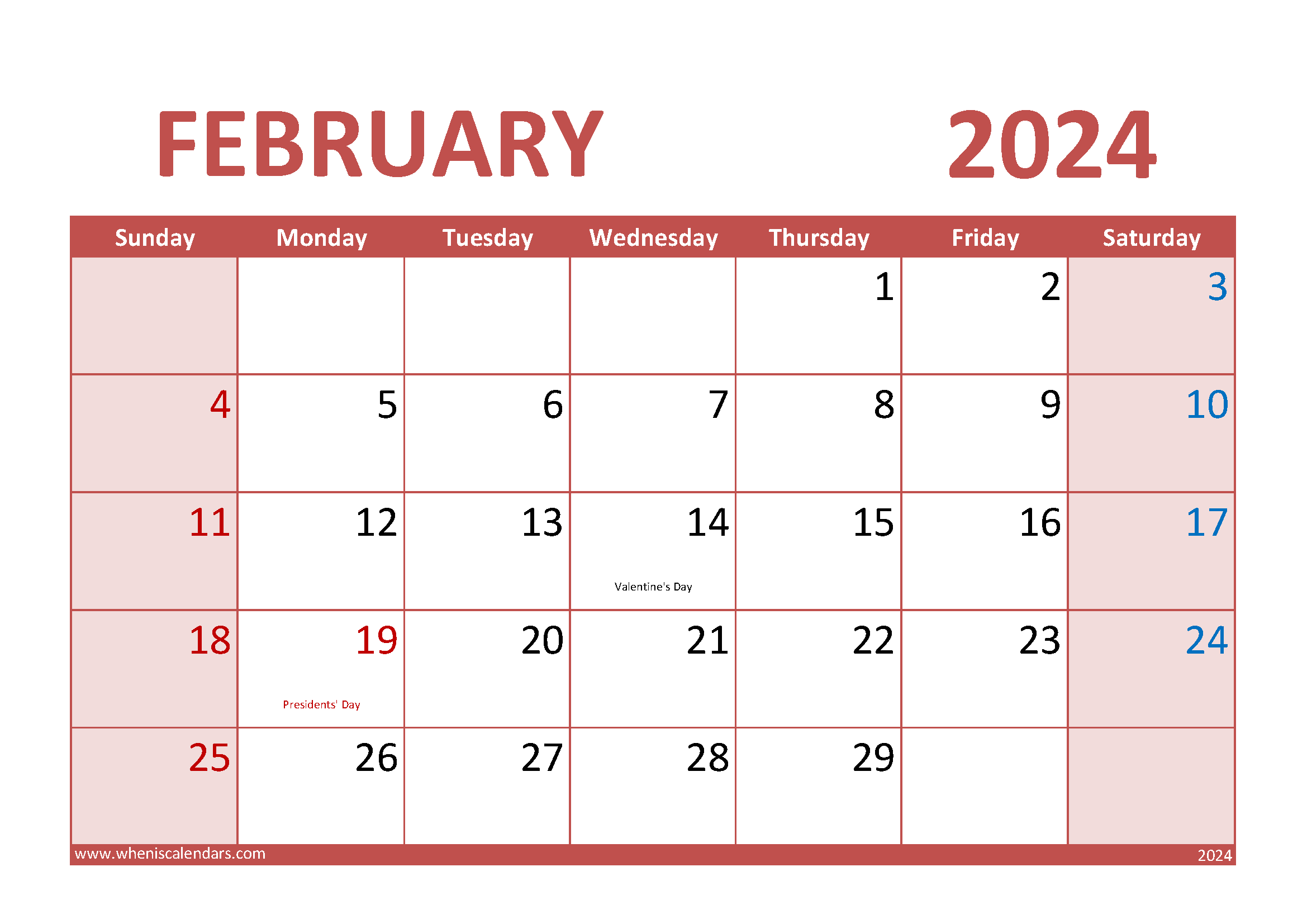 February Blank Calendar Template 2024 F24294