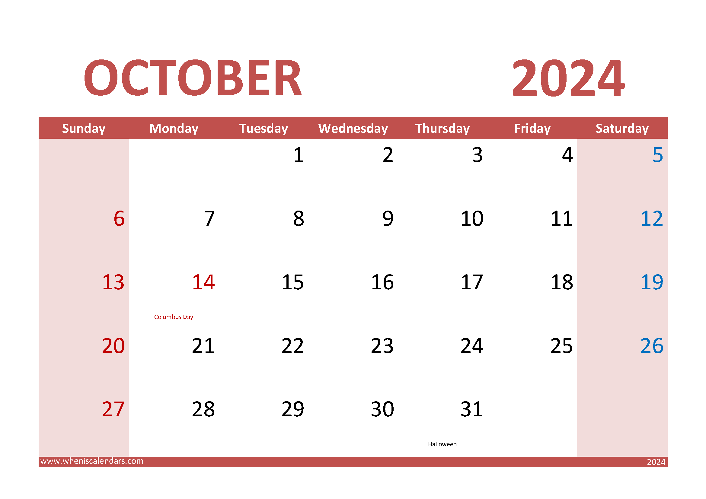 Free Printable Calendar October 2024 Monthly Calendar