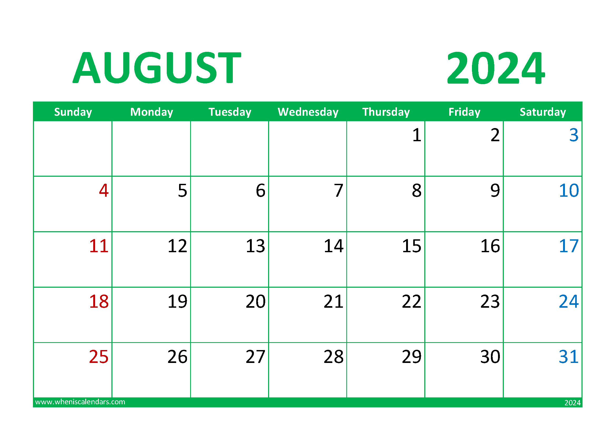 Calendar August 2024 Printable Free Monthly Calendar