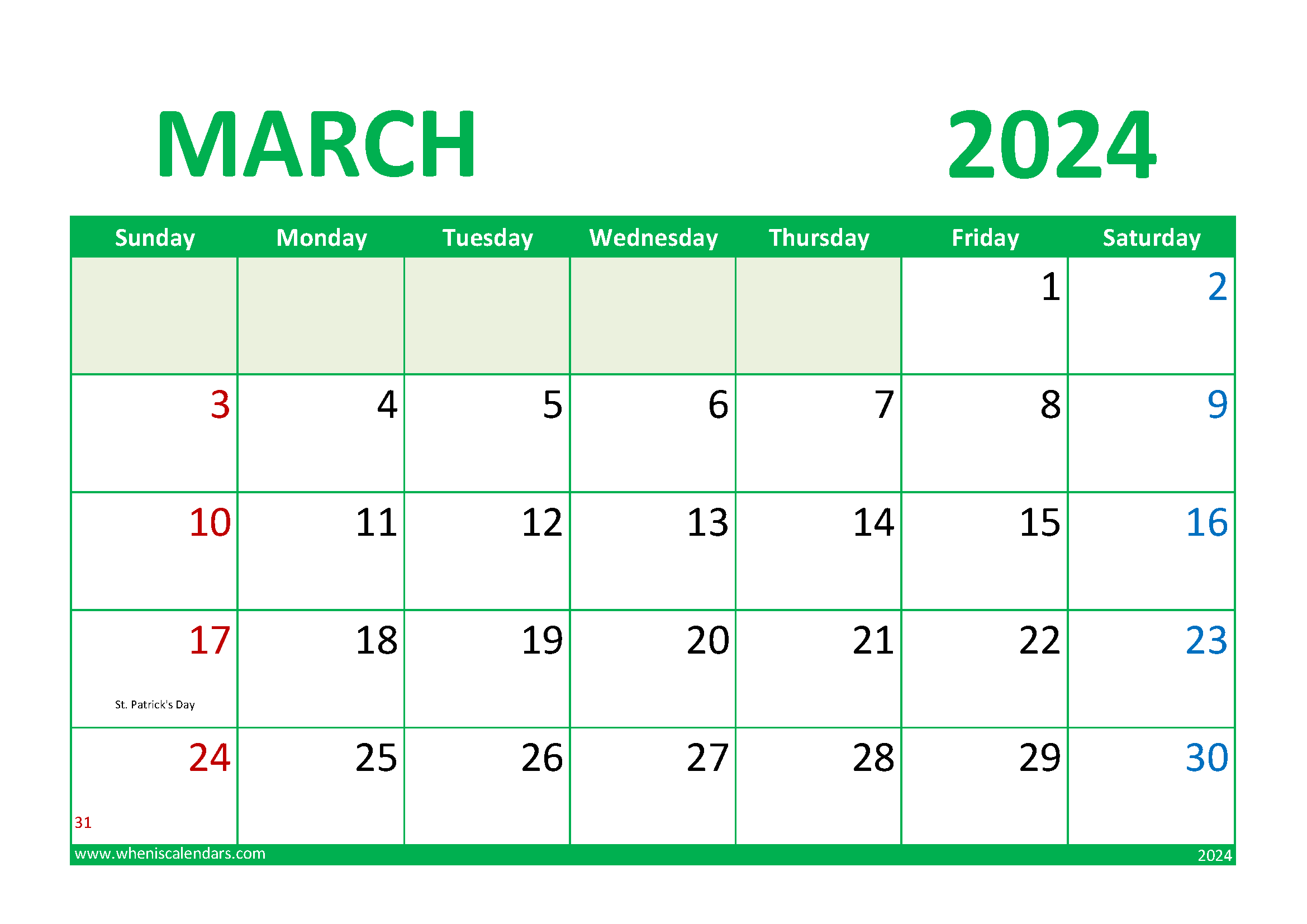 March 2024 Calendar Free Printable Monthly Calendar