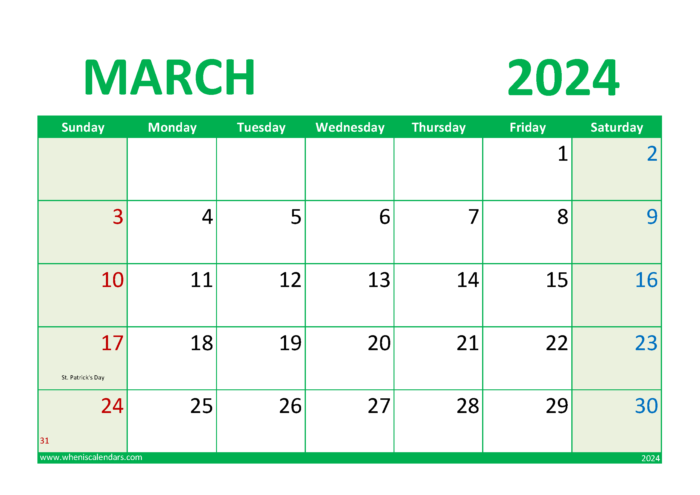 2024 March Calendar Printable Monthly Calendar