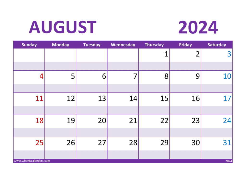 Blank Calendars August 2024 A84302