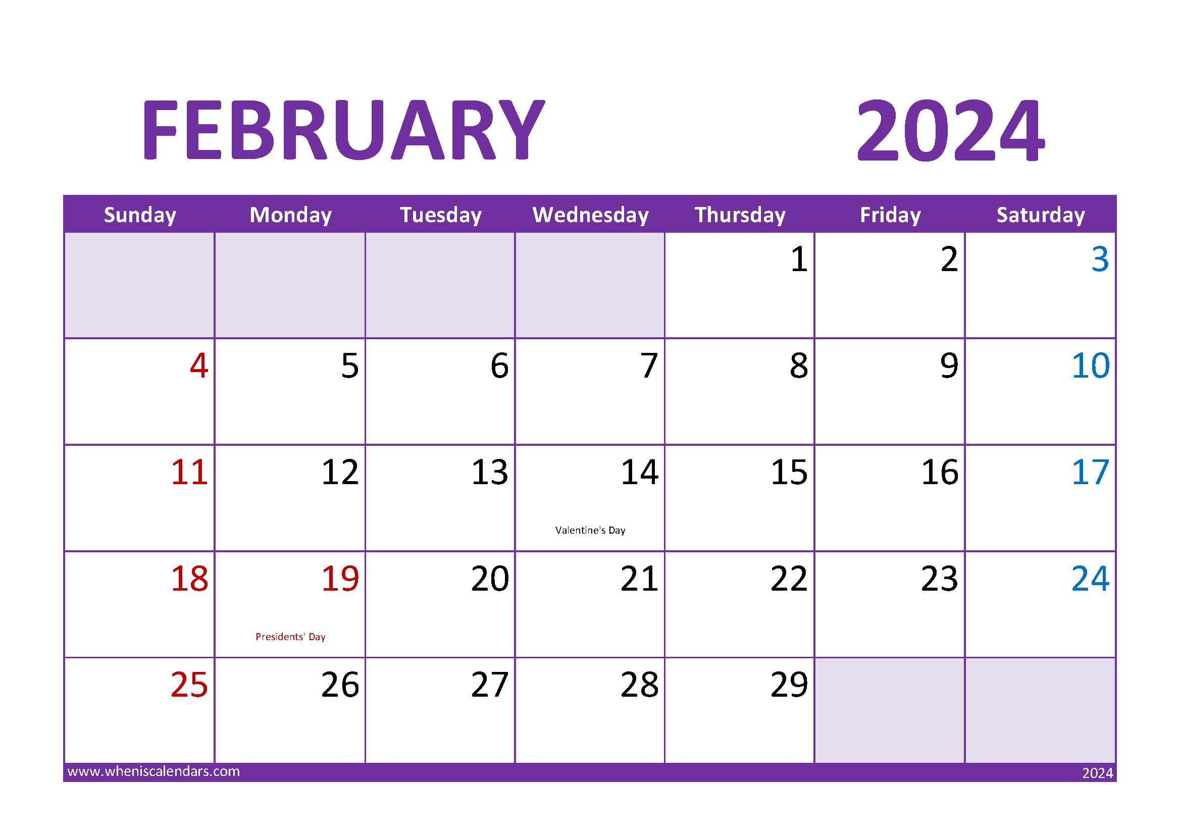 2024 February Calendar Printable Monthly Calendar