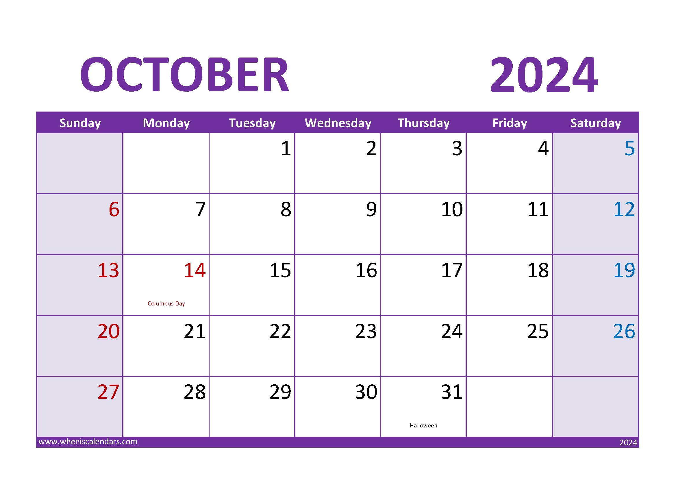 October 2024 Free Printable Calendar Monthly Calendar
