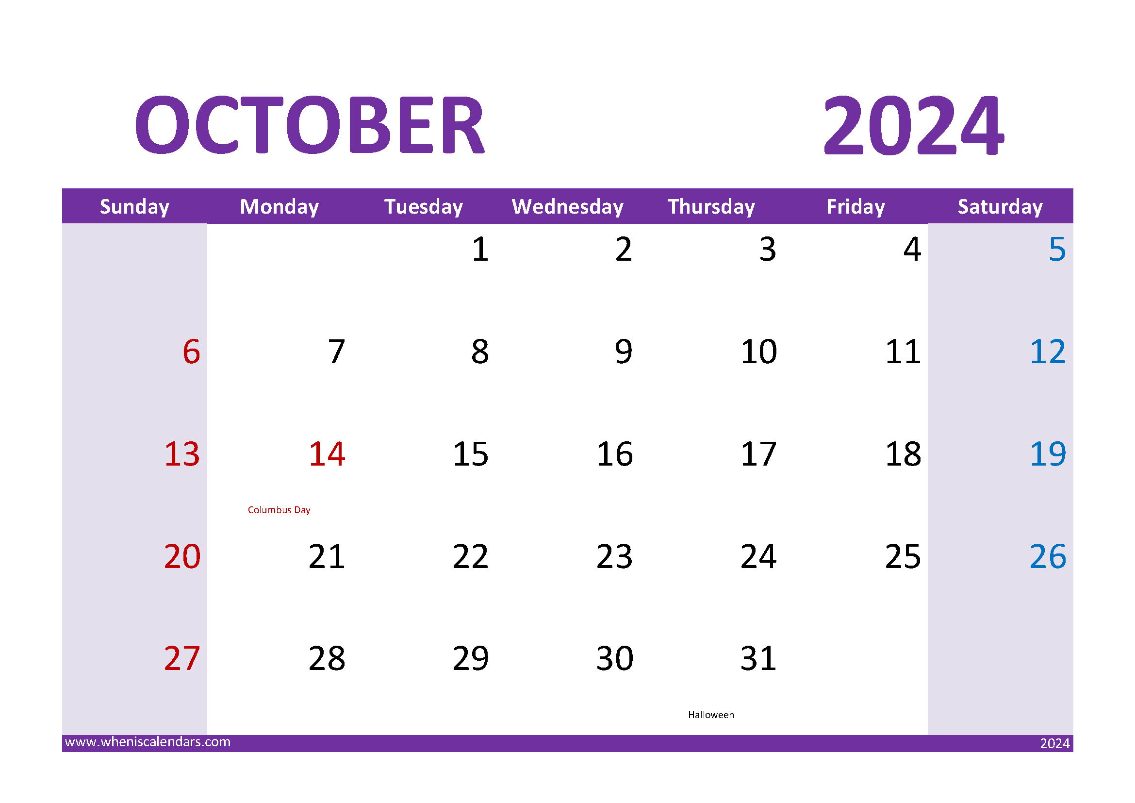 October 2024 Free Printable Calendar Monthly Calendar