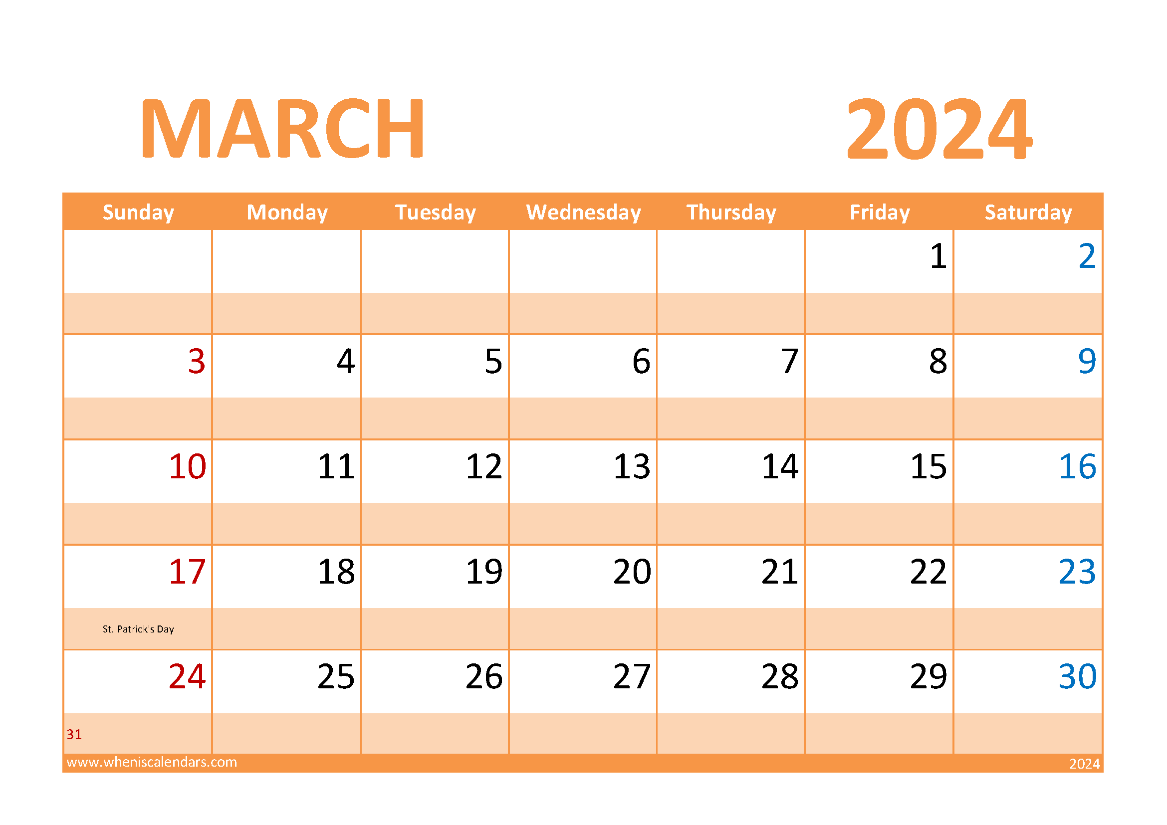 March 2024 Holiday Calendar Monthly Calendar