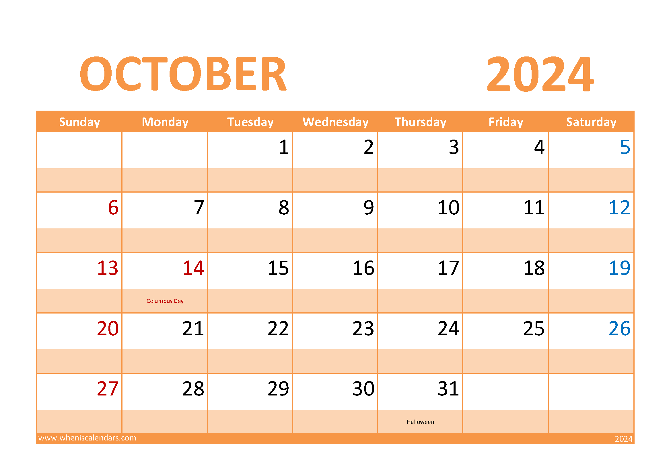 Printable October Calendar 2024 Monthly Calendar