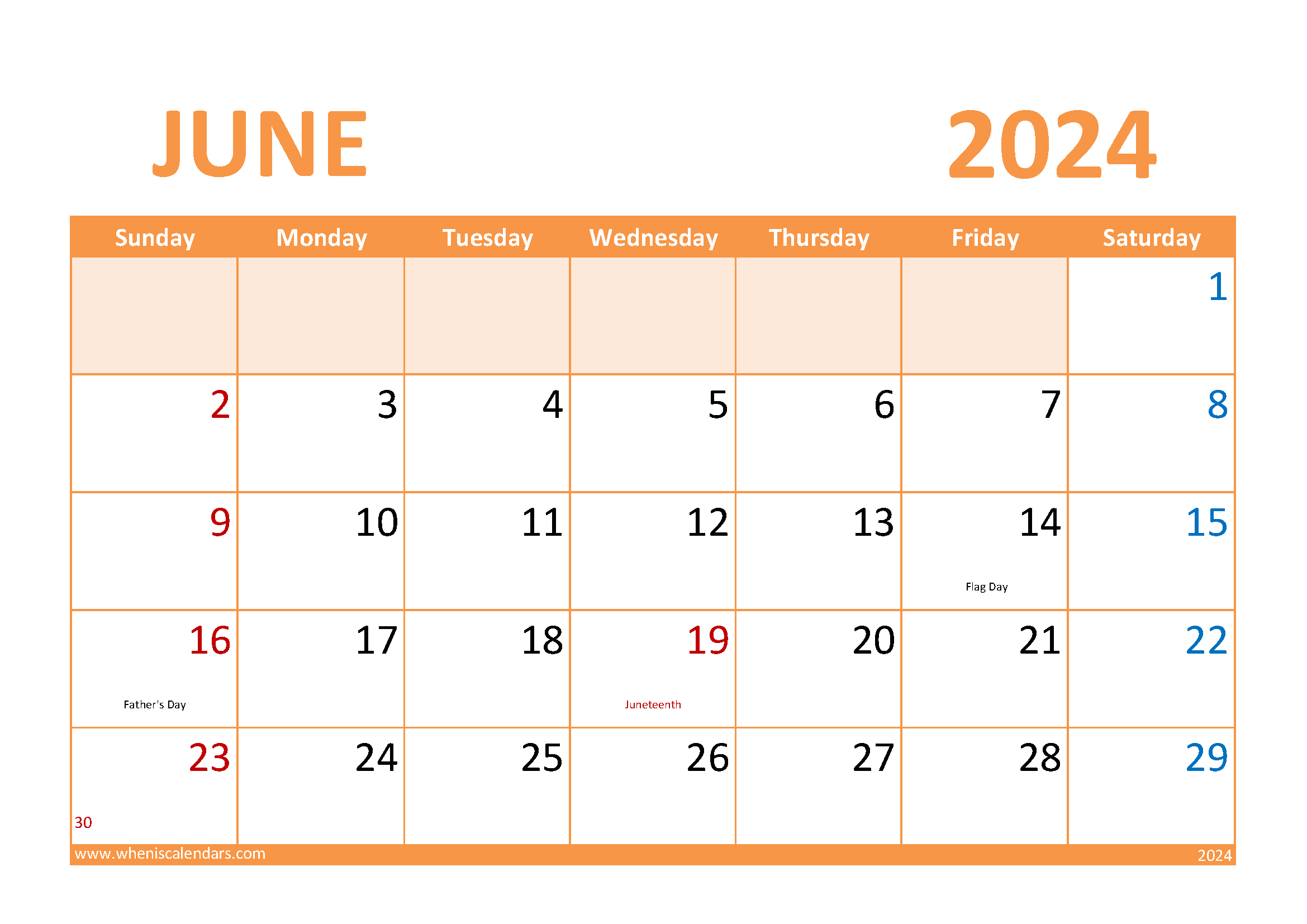 June 2024 Holiday Calendar Monthly Calendar