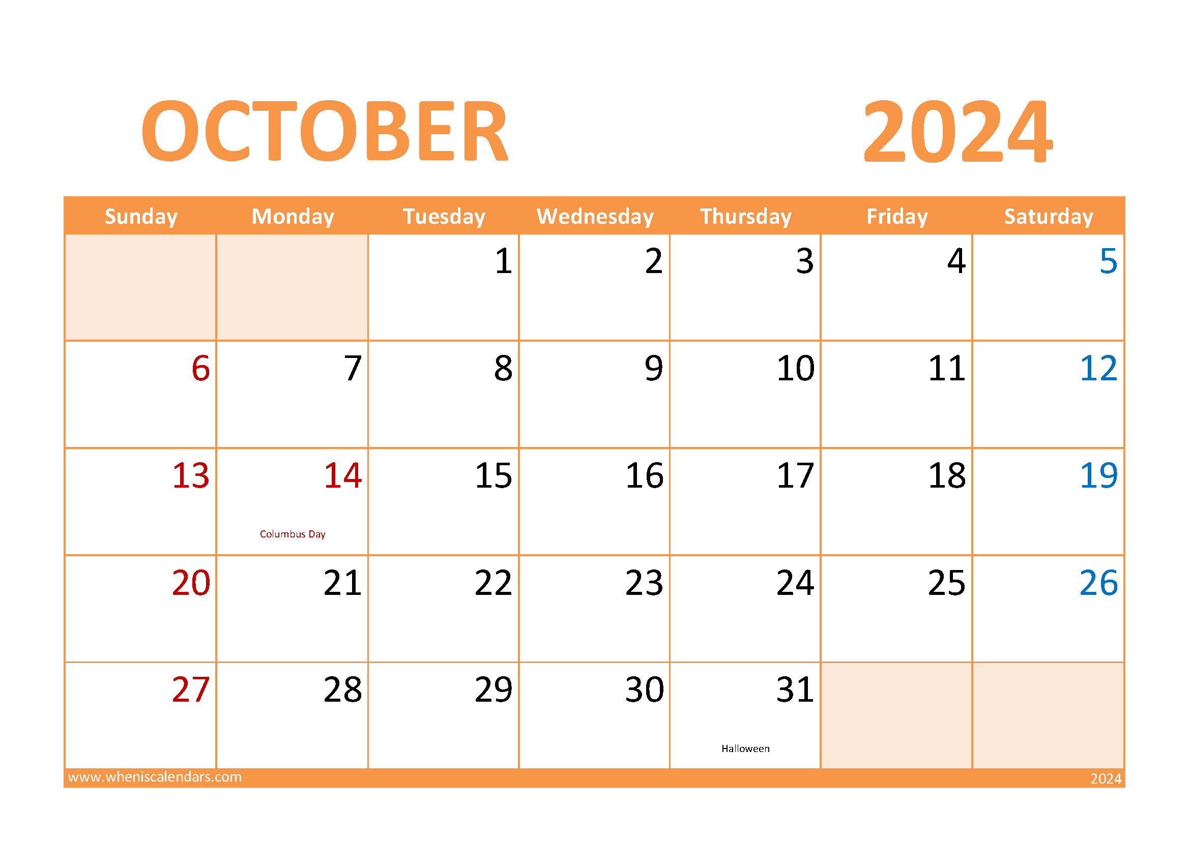 October Blank Calendar 2024 Monthly Calendar