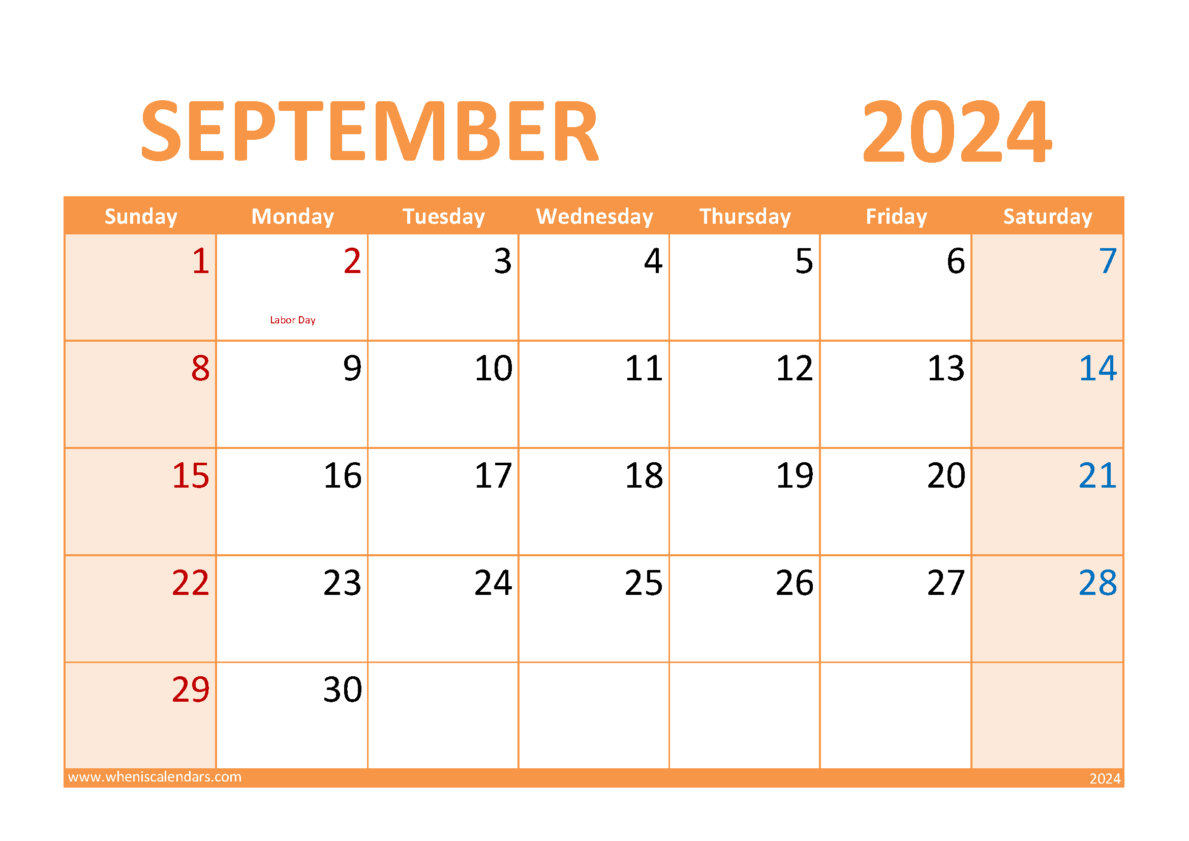 Printable September 2024 Monthly Calendar