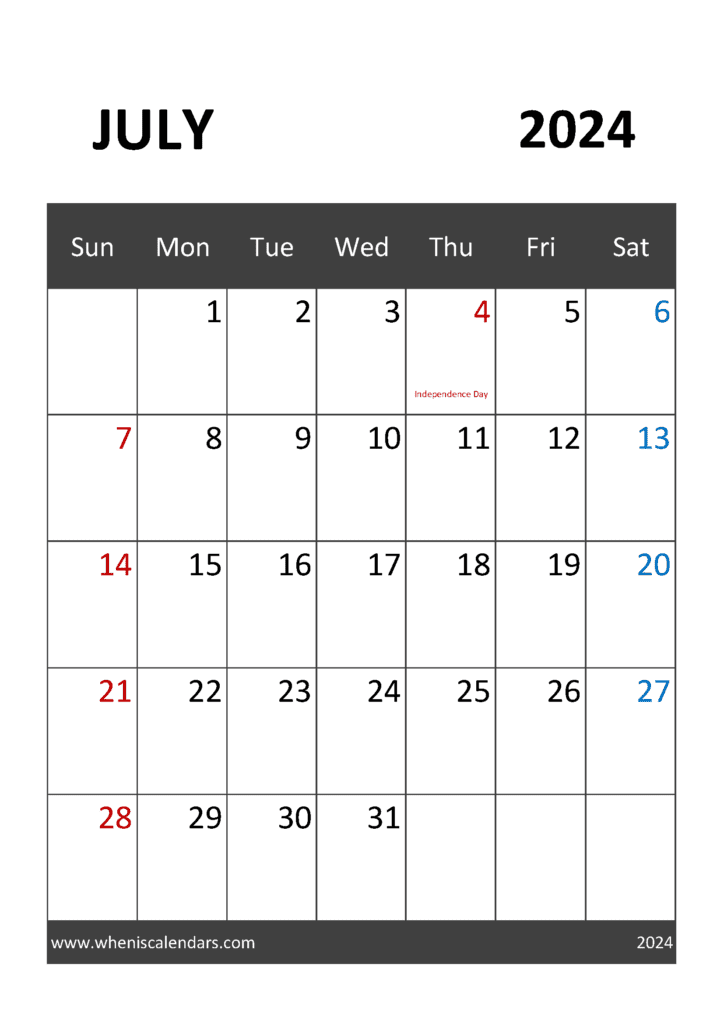July 2024 Calendar Editable Monthly Calendar