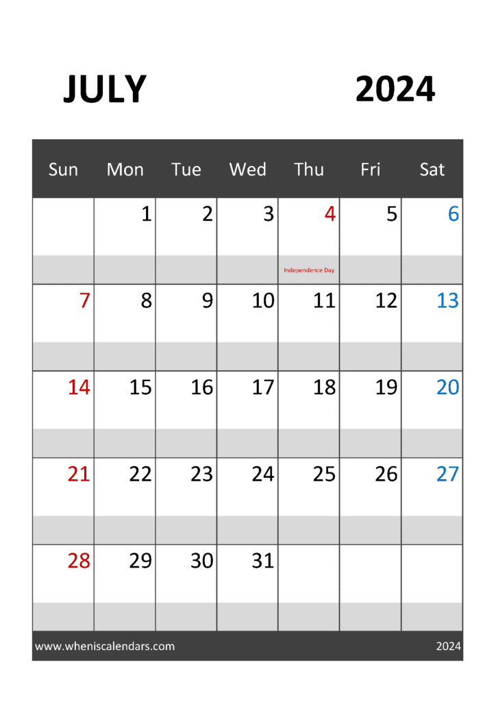 Printable July Calendar 2024 Free Monthly Calendar