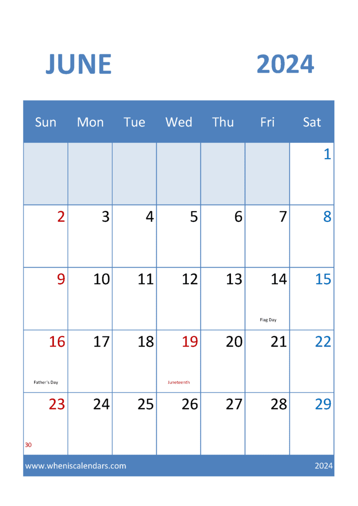 June Free Printable Calendar 2024 Monthly Calendar