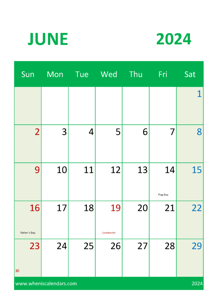 Calendar Print Out June 2024 Monthly Calendar