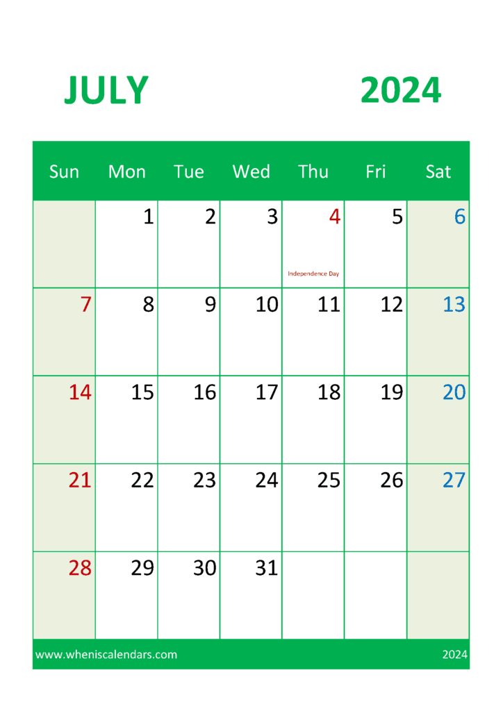 print Blank Calendar July 2024 J74329