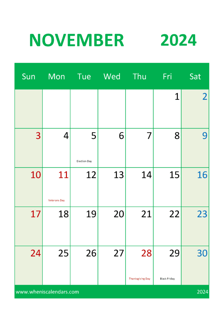 Calendar Printable November 2024 Monthly Calendar