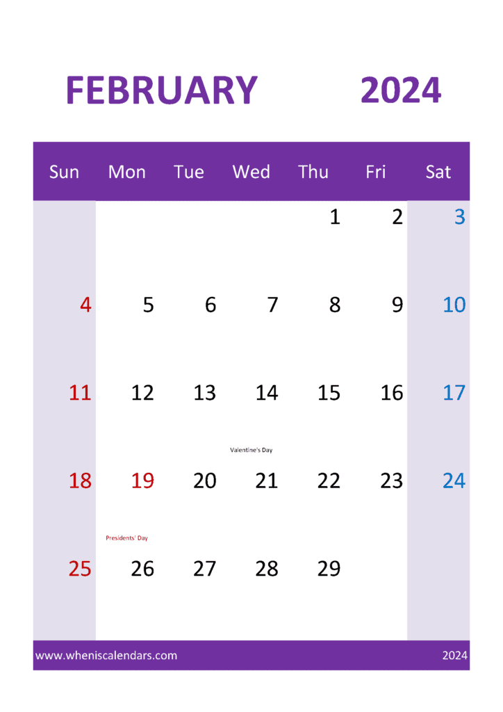 February 2024 Calendar Print Monthly Calendar