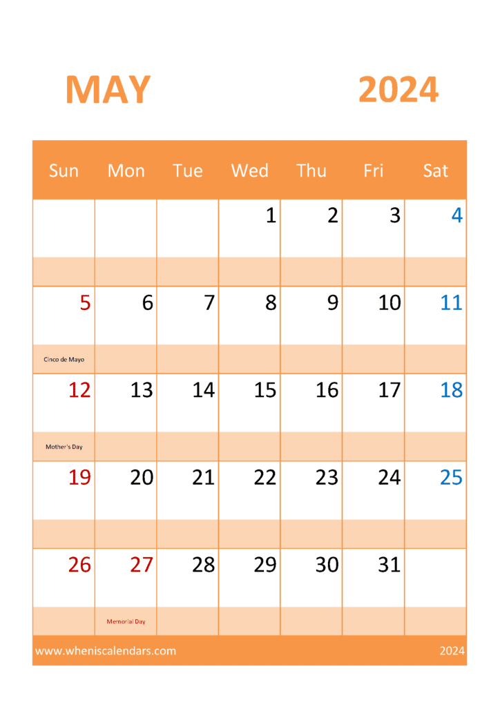 Blank May 2024 Calendar Printable Monthly Calendar