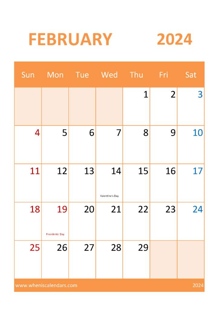 2024 February Calendar Holiday Monthly Calendar