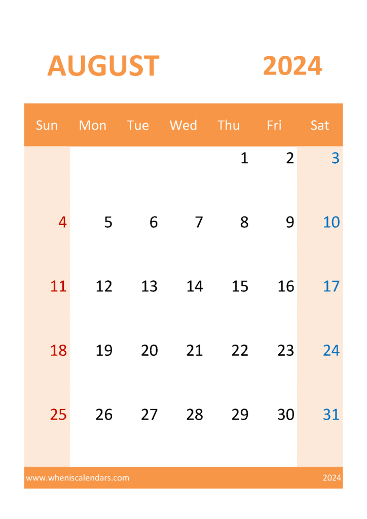August editable Calendar 2024 Free A84340