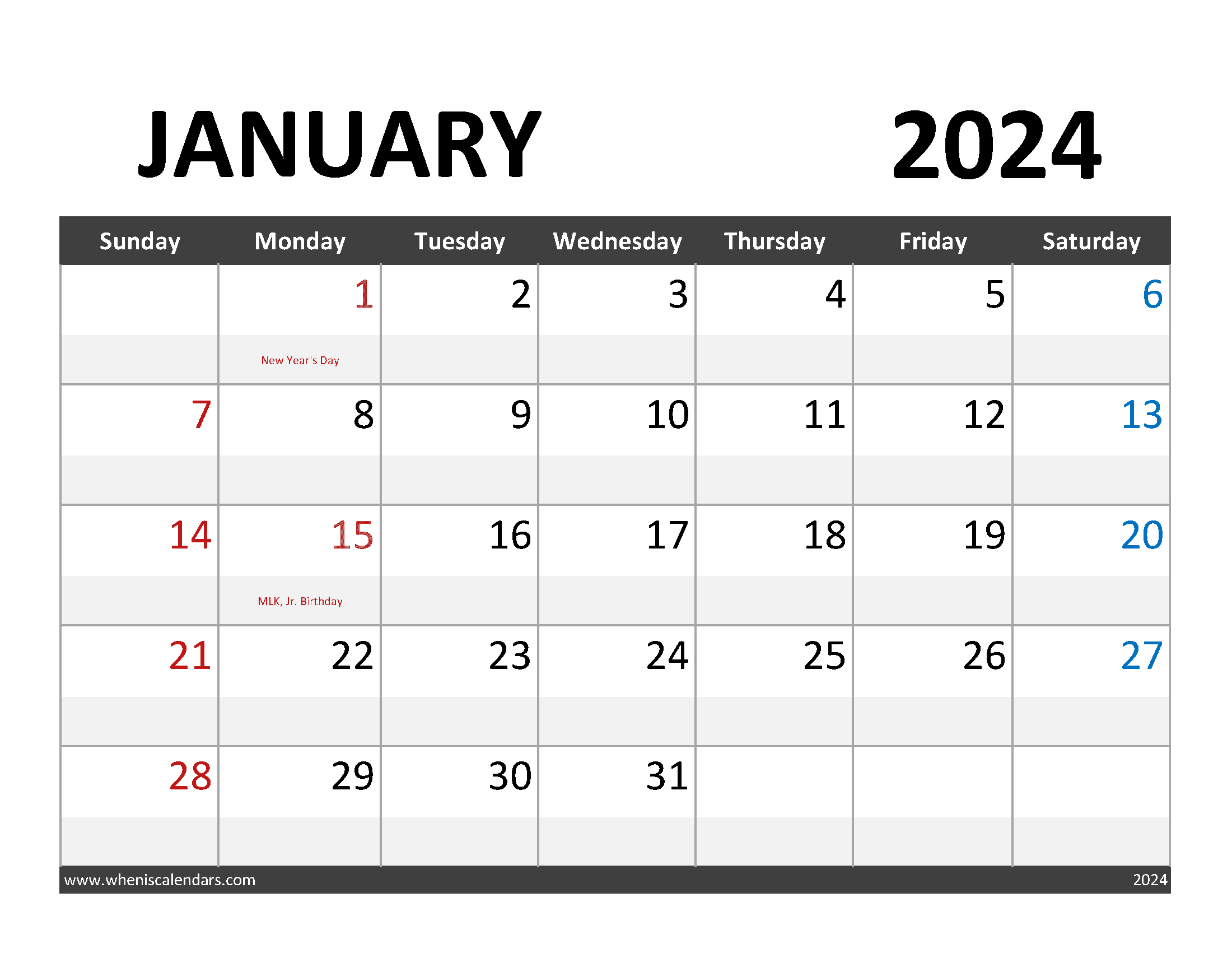 12 Month Calendar Template 2024