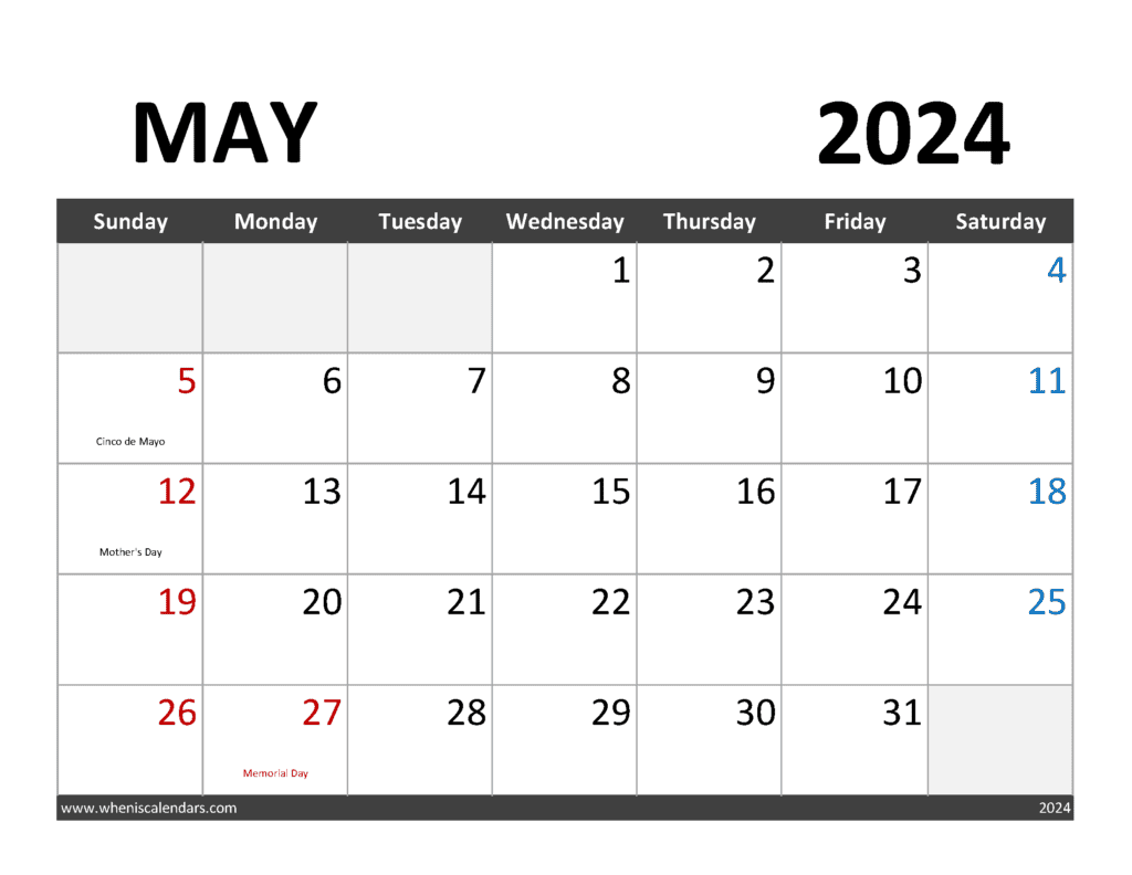 Printable May 2024 Calendar With Lines M54343