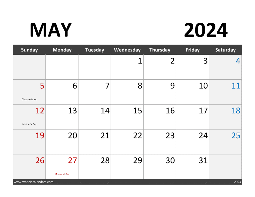 Editable Calendar May 2024 Monthly Calendar