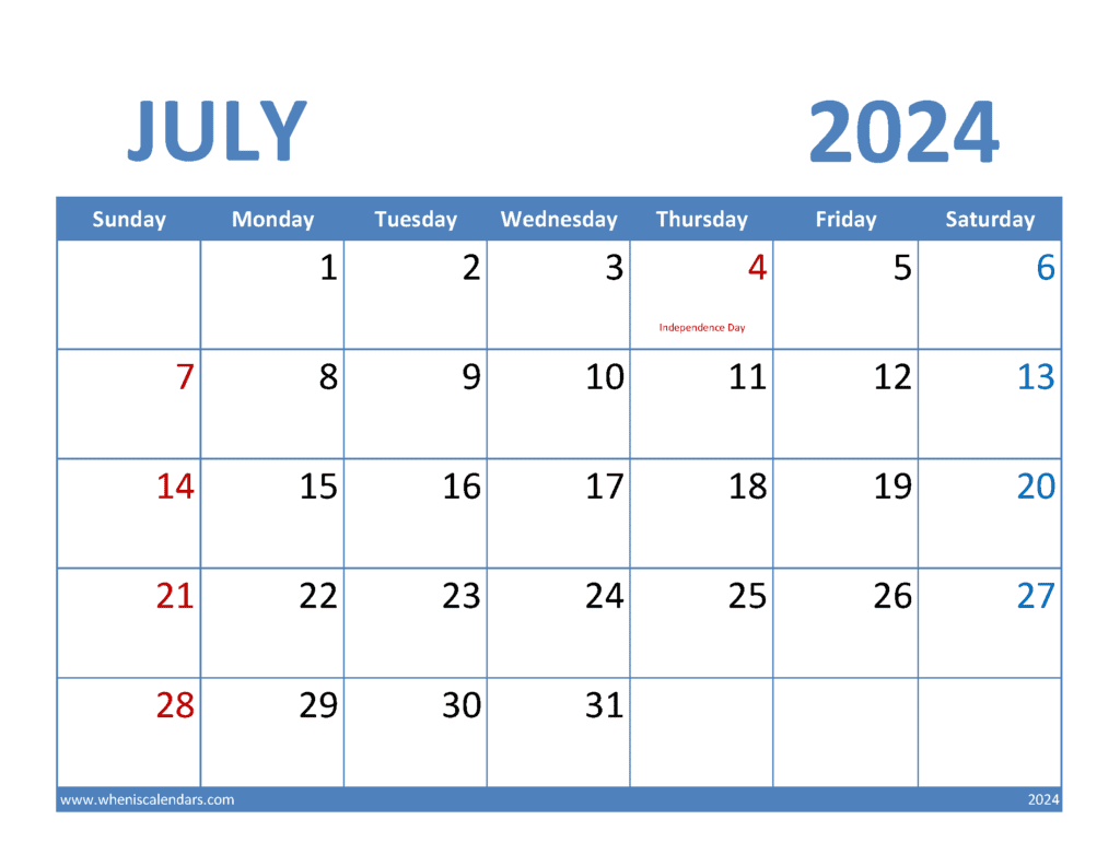 July 2024 Calendar Blank J74066