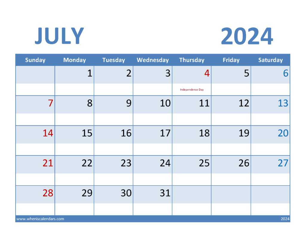 Blank Jul 2024 Calendar J74067