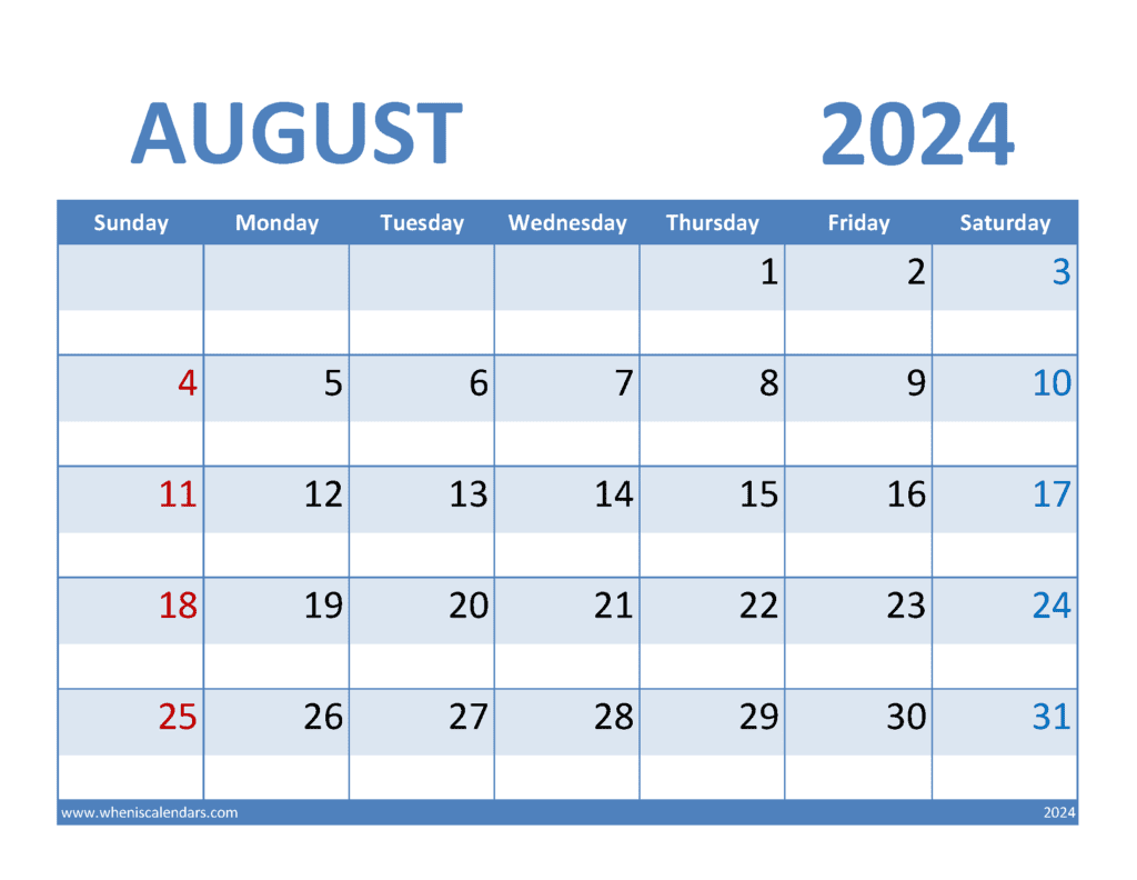 August 2024 Free print Calendar A84347