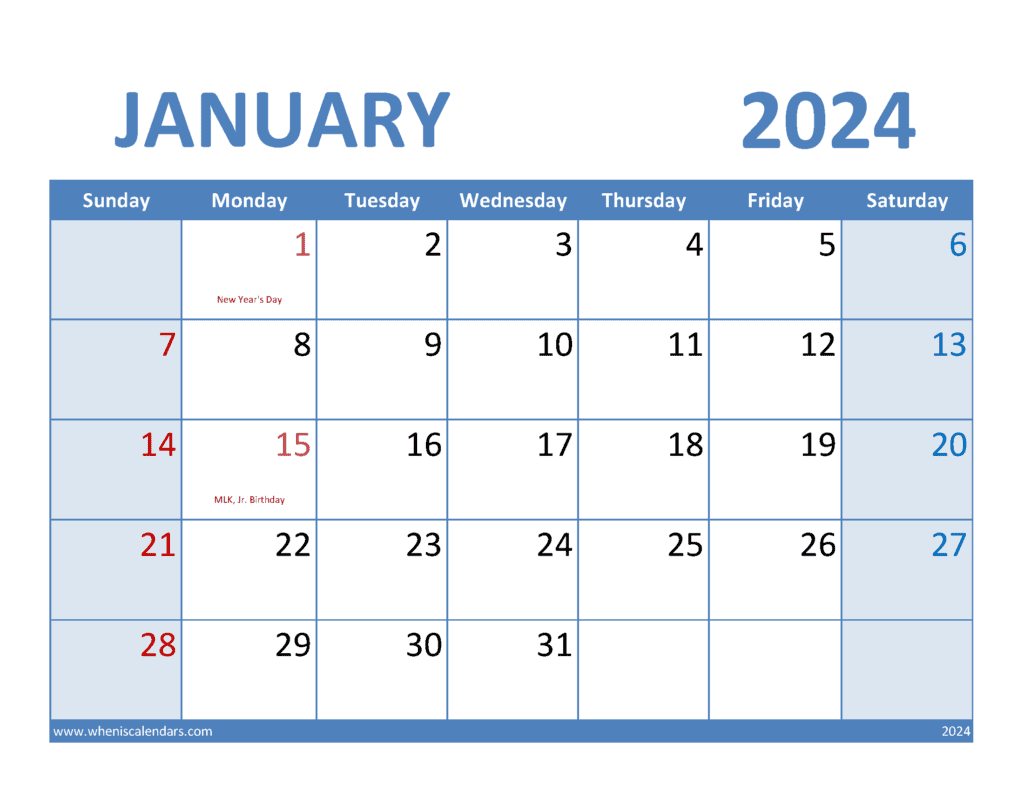 2024 January Calendar Template J14069