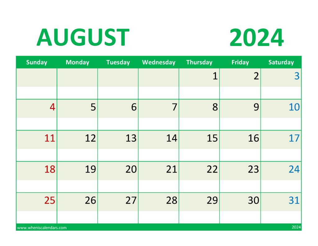 August 2024 weekly planner Printable A84357