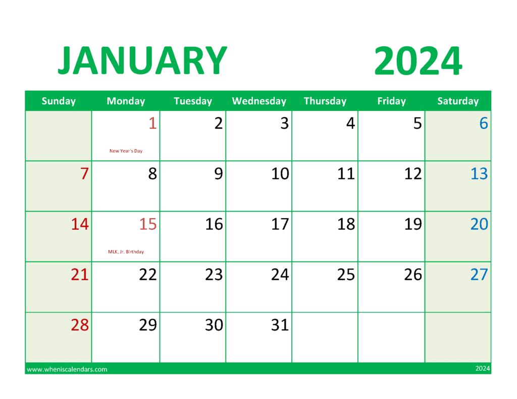 January 2024 Calendar Printable With Notes J14359