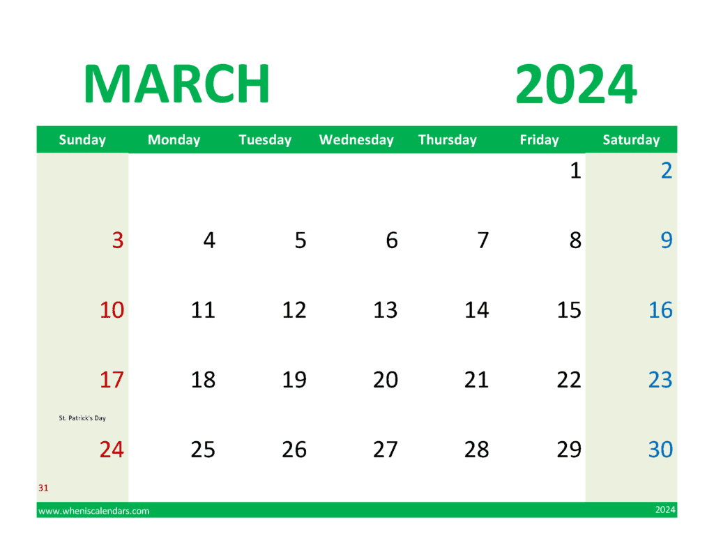 March 2024 Excel Calendar Monthly Calendar