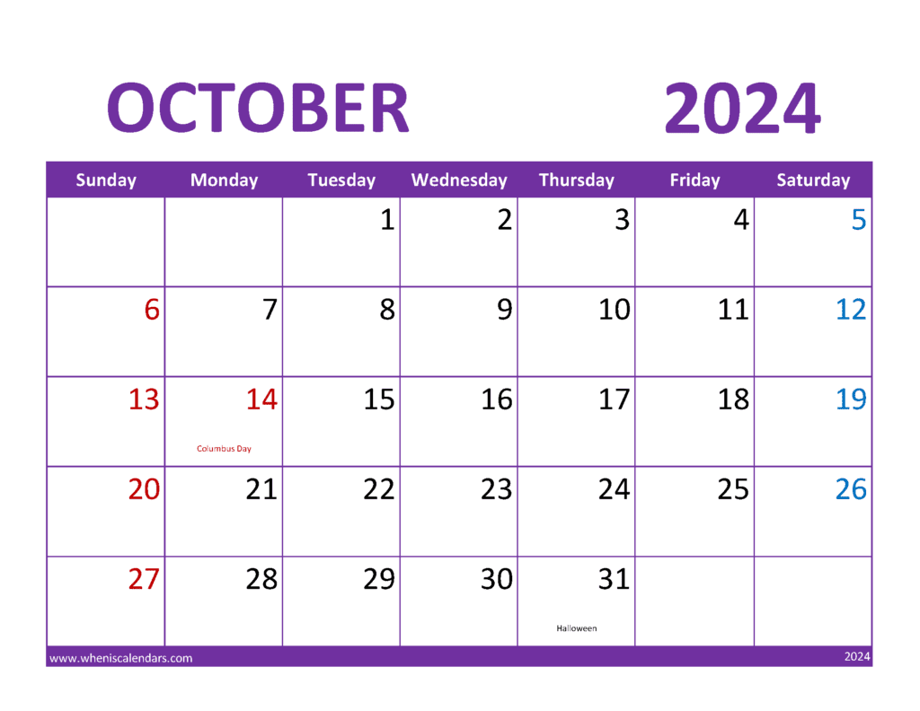 October Calendar With Holidays 2024 Monthly Calendar