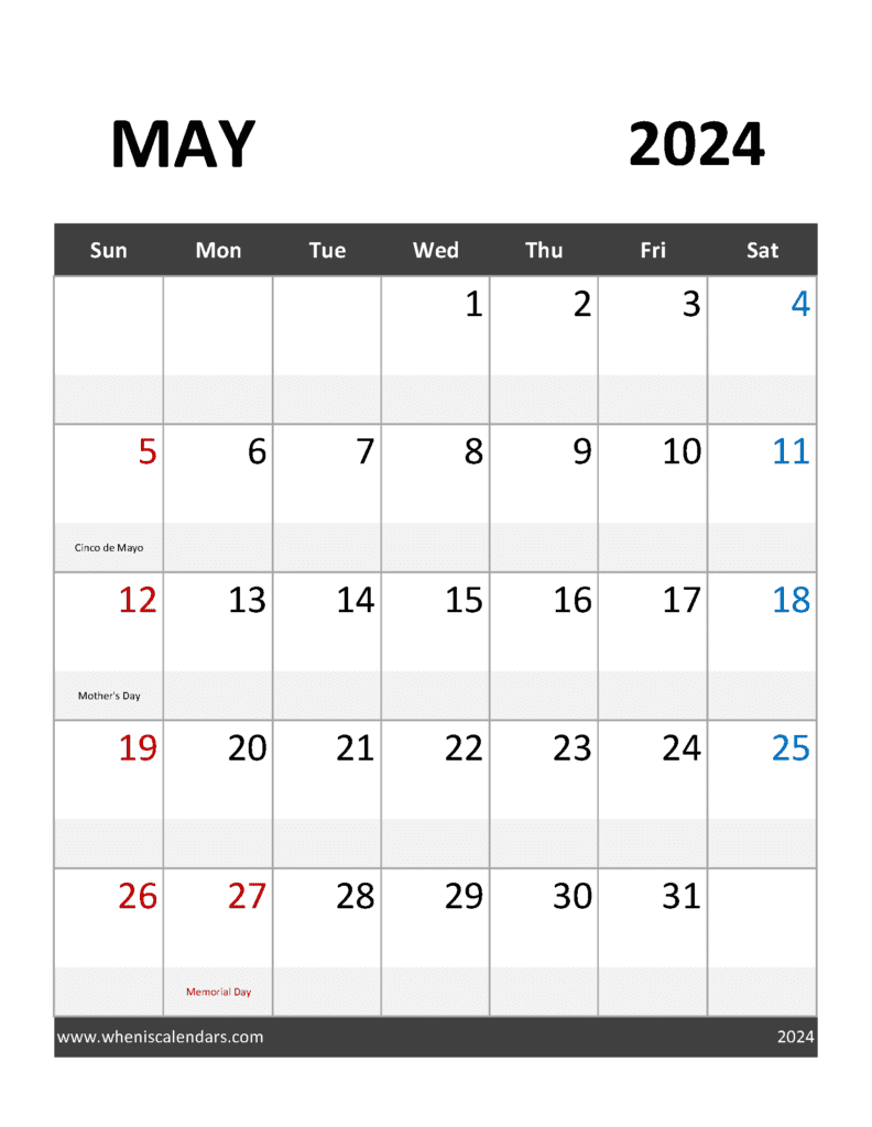 May 2024 Calendar Printable Free M54093