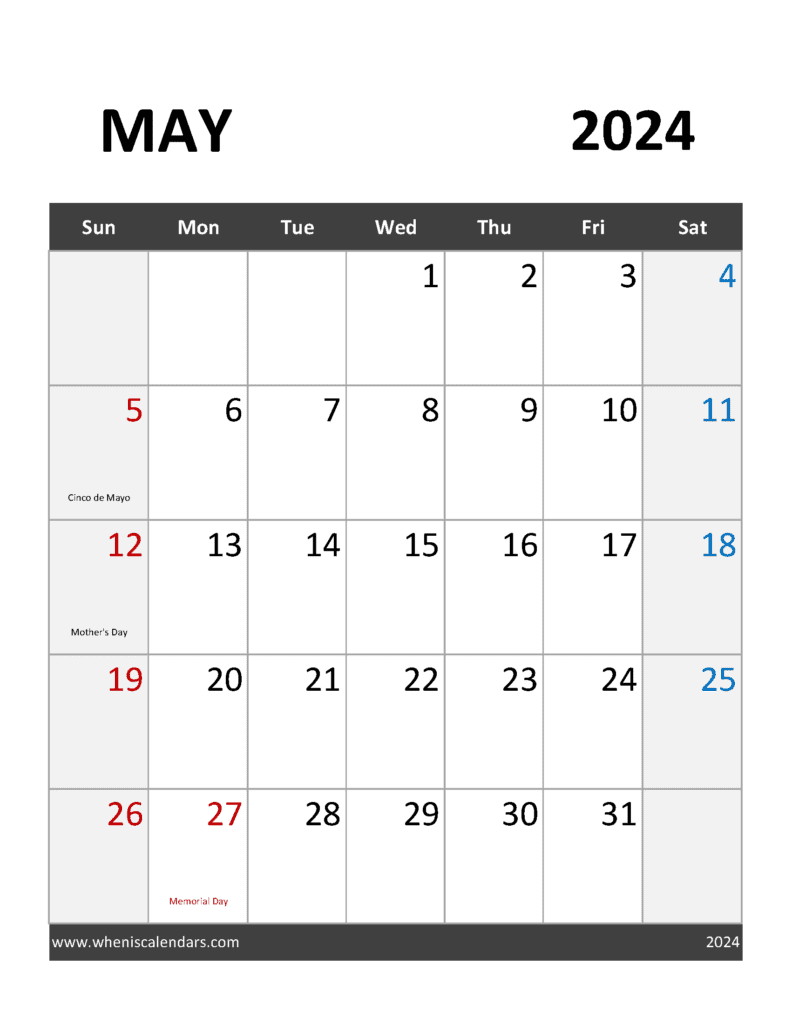 Editable May 2024 Calendar Template M54374