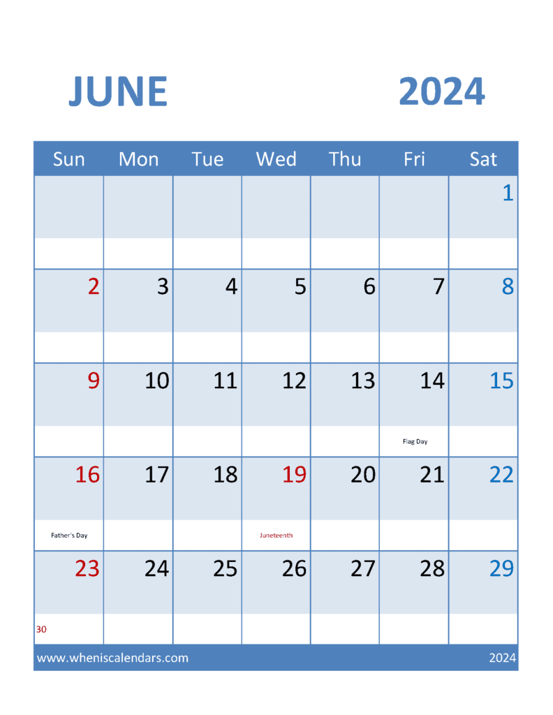 Jun 2024 Calendar Excel Monthly Calendar