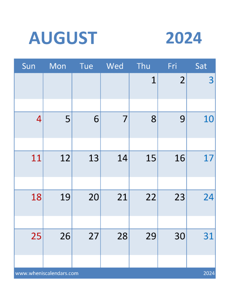 Free Printable 2024 August Calendar Monthly Calendar