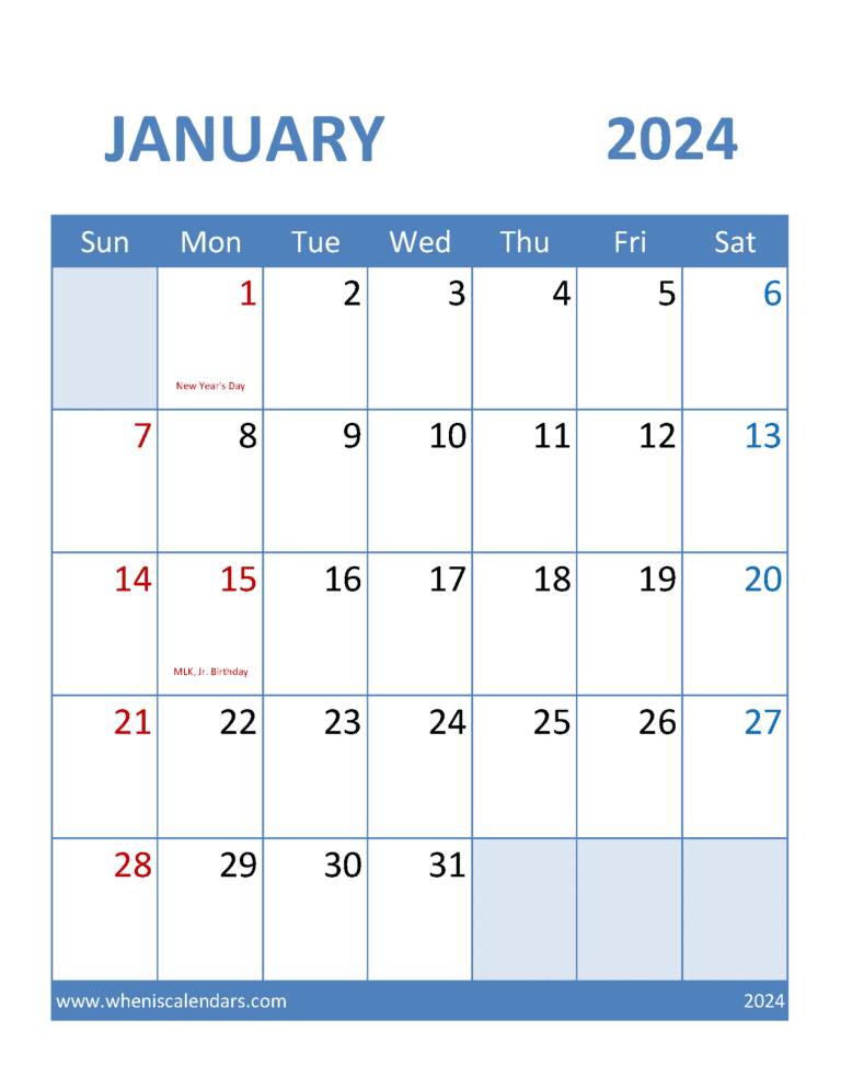 Free Printable 2024 Monthly Calendar