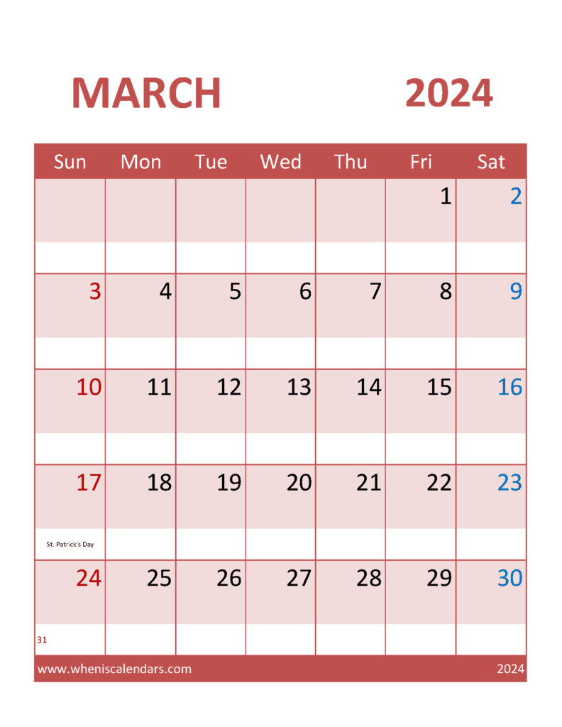 Calendar Template March 2024 Editable Monthly Calendar