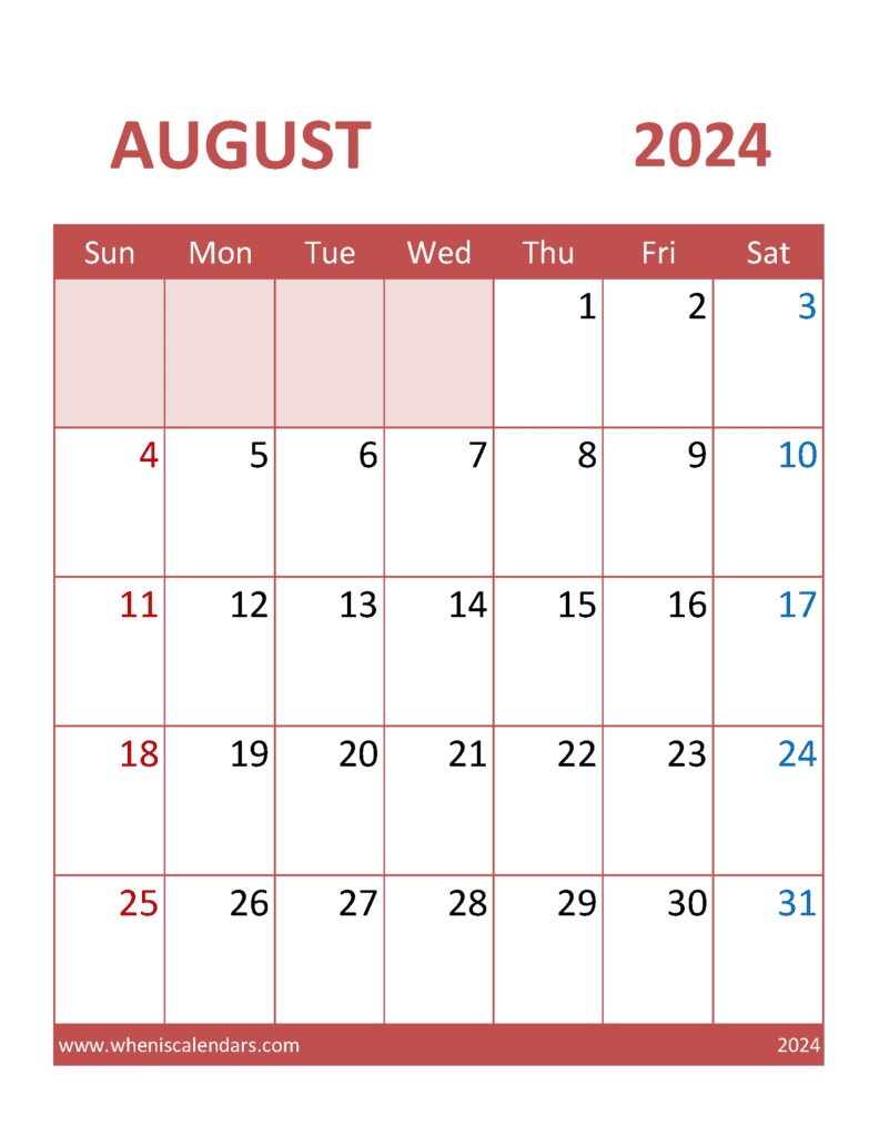 print August Calendar 2024 A84103