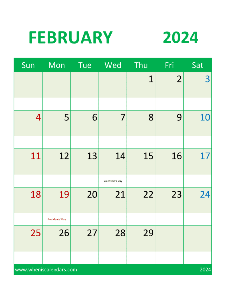 Print Feb 2024 Calendar Monthly Calendar