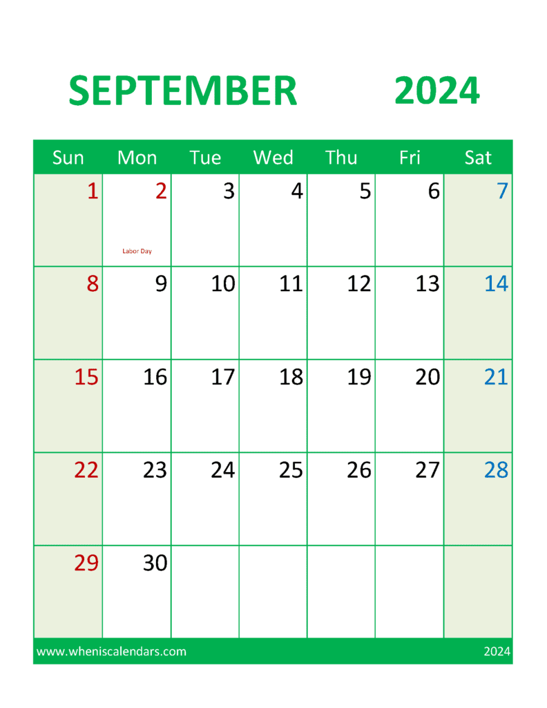 Small Printable September 2024 Calendar Monthly Calendar